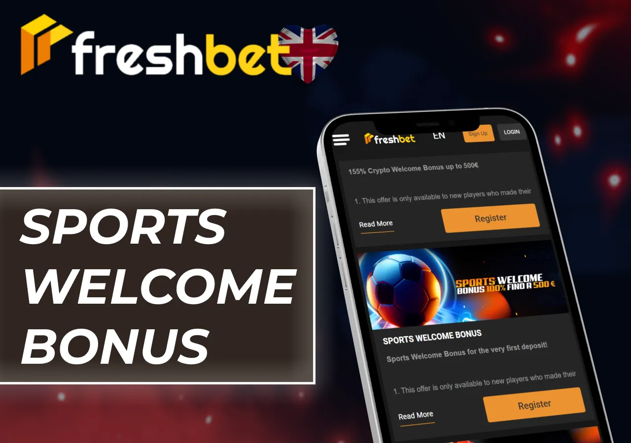 Sports welcome bonus available to UK users with its key characteristics.